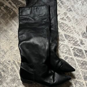 Free People Black Leather Knee-High Boots